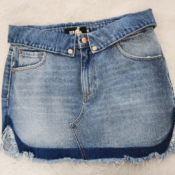 NWT SER.O.YA Retofête Holly Fold Over Distressed Denim Skirt 30 - Picture 6 of 13